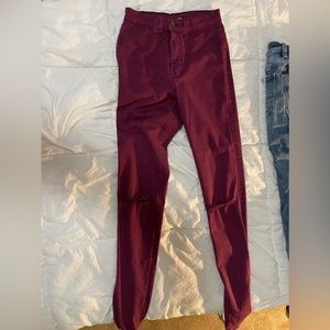 Fashion nove burgundy size 2 jeans with rips